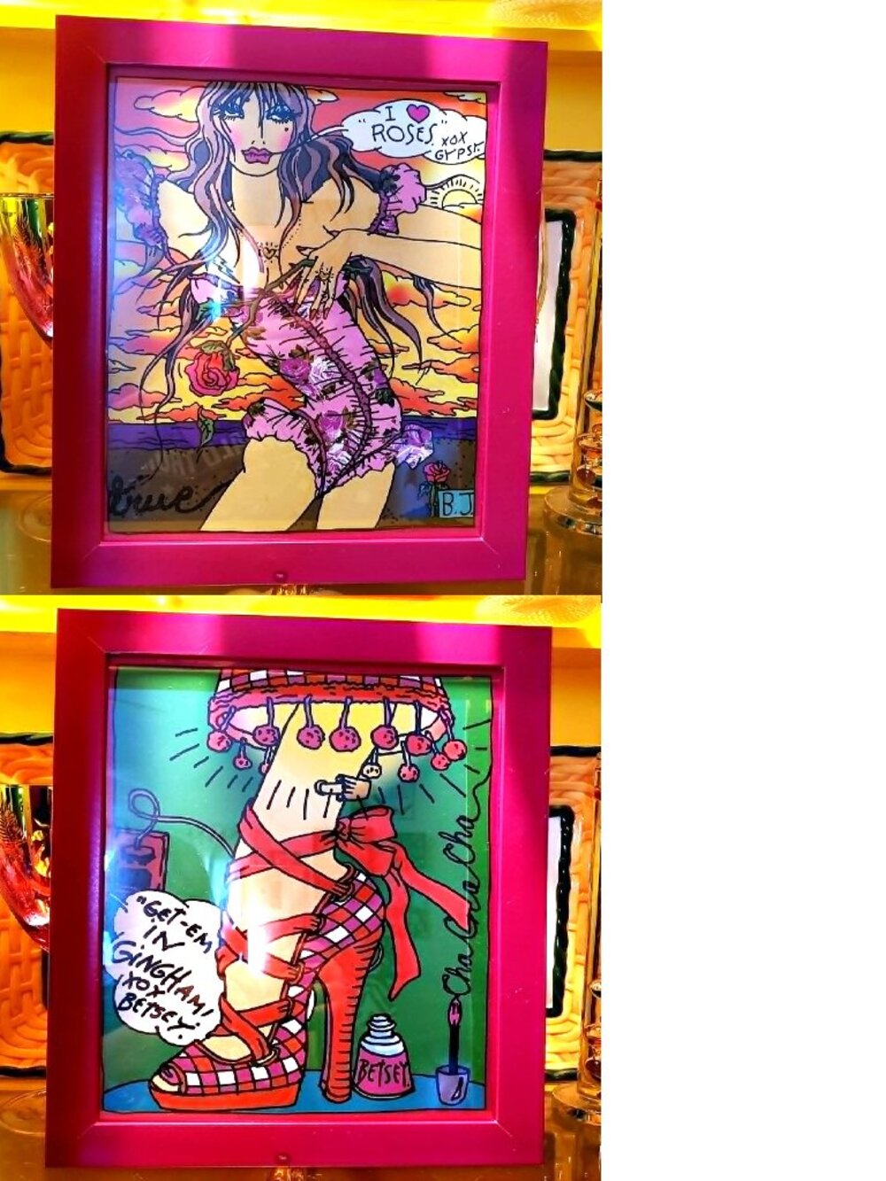 Betsey Johnson Vintage Rose Dress Gingham Shoe Lamp Wall Art Cartoon Babe Girl